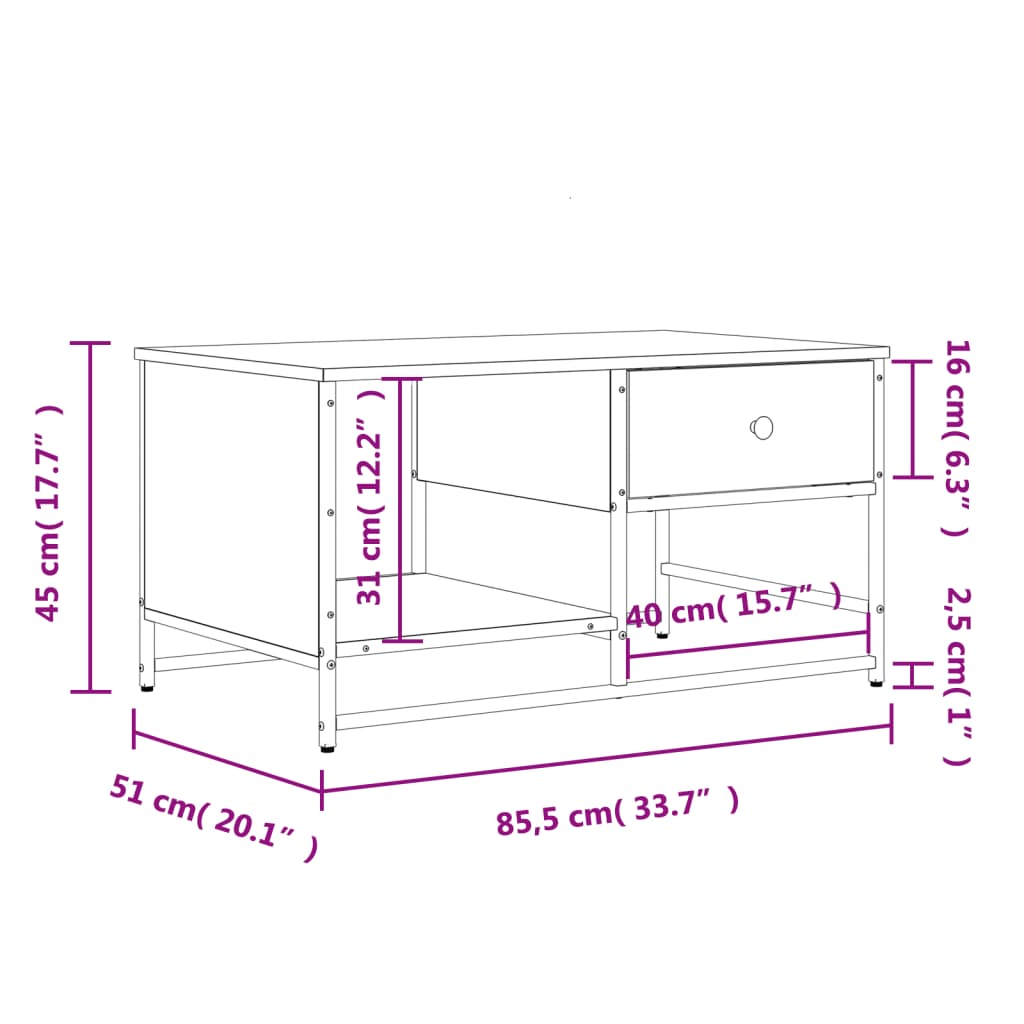 Table basse chêne fumé 85,5x51x45 cm bois d'ingénierie Tables basses vidaXL   