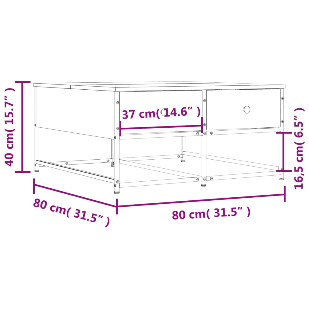 Table basse chêne marron 80x80x40 cm bois d'ingénierie Tables basses vidaXL   