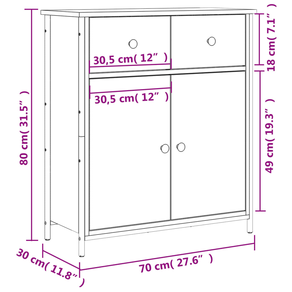 Buffet chêne marron 70x30x80 cm bois d'ingénierie Buffets & bahuts vidaXL   