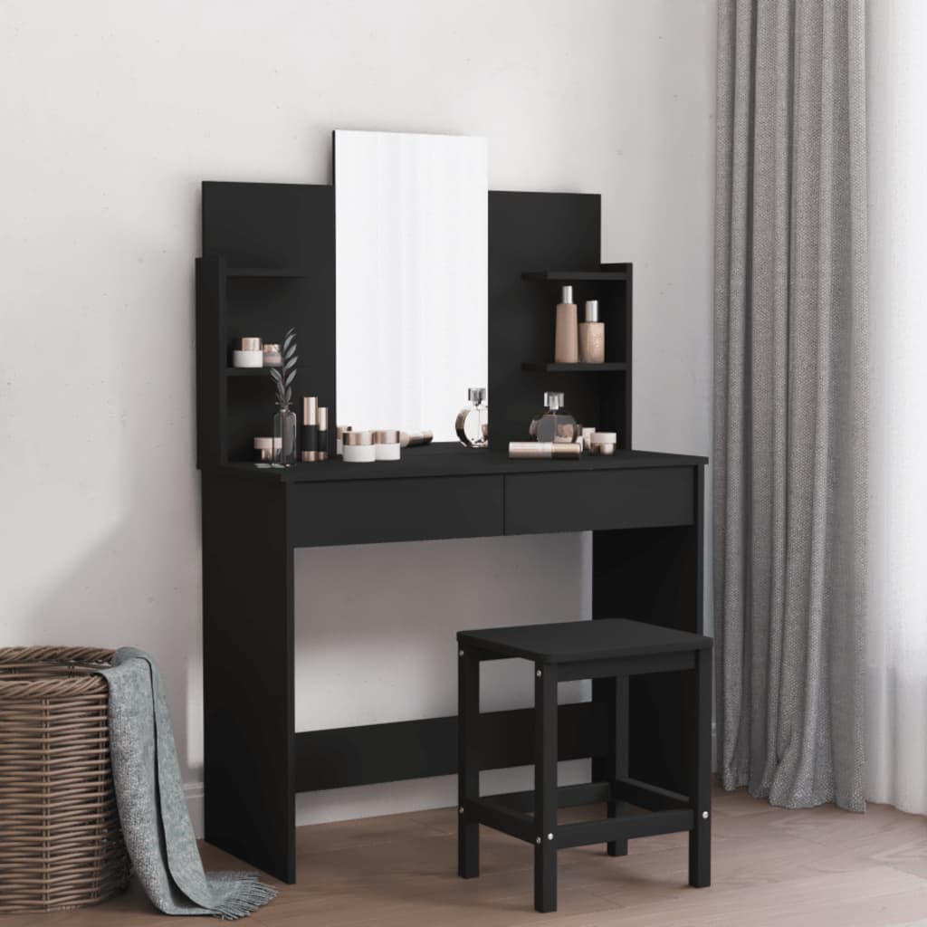 Coiffeuse avec miroir noir 96x39x142 cm Coiffeuses vidaXL   
