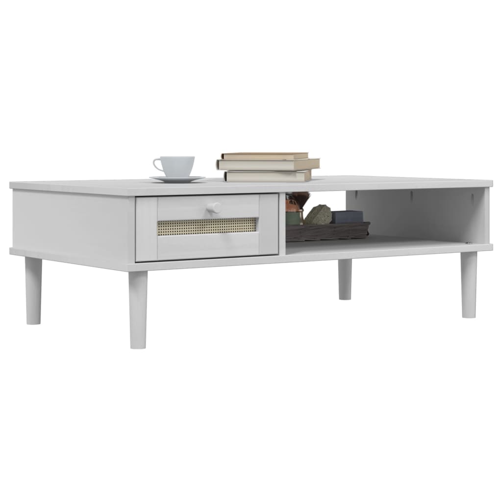 Table basse SENJA aspect rotin blanc 100x55x33 cm bois massif Tables basses vidaXL   