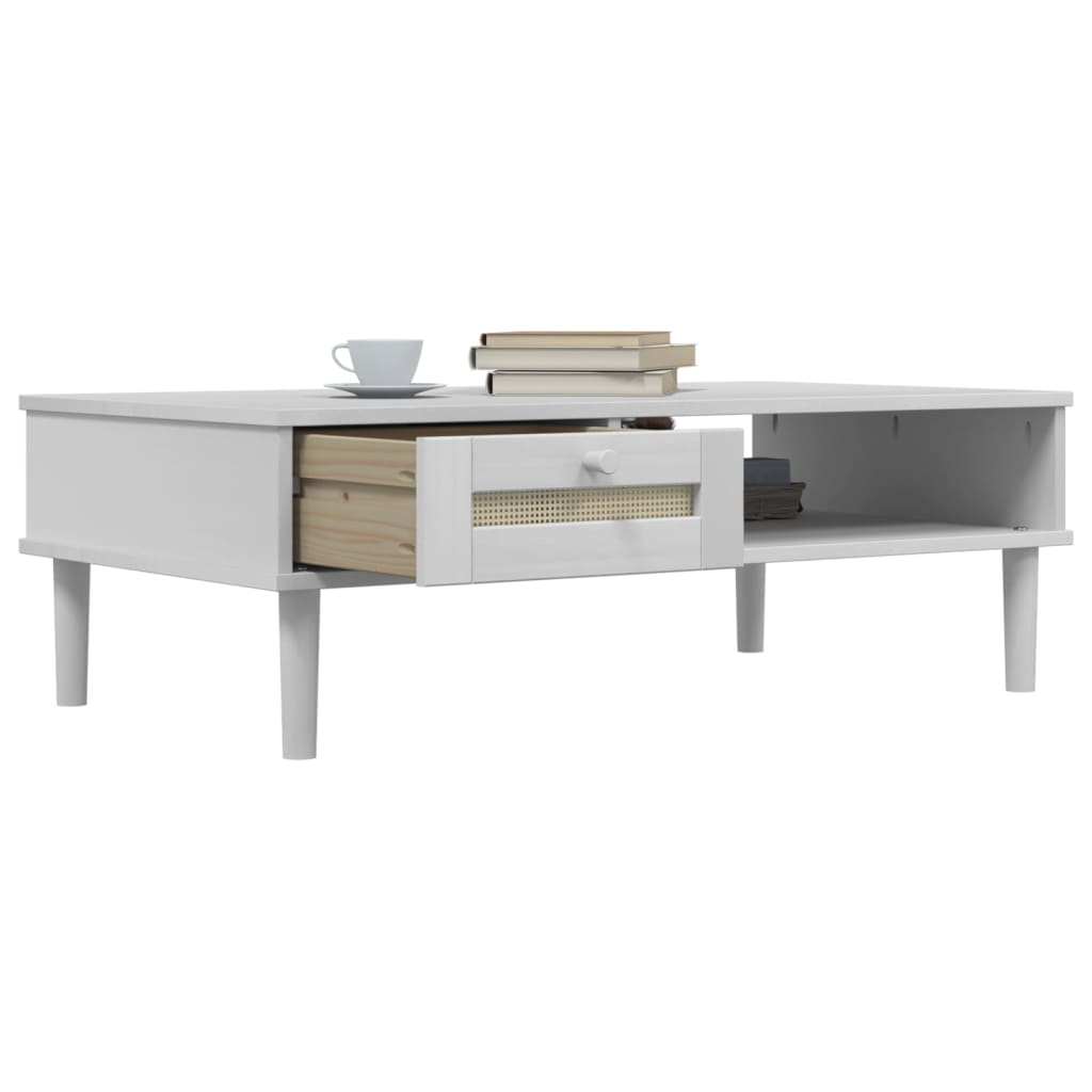 Table basse SENJA aspect rotin blanc 100x55x33 cm bois massif Tables basses vidaXL   