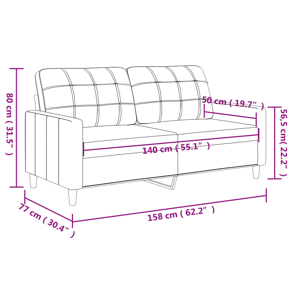 Canapé à 2 places Gris foncé 140 cm Tissu Canapés vidaXL   