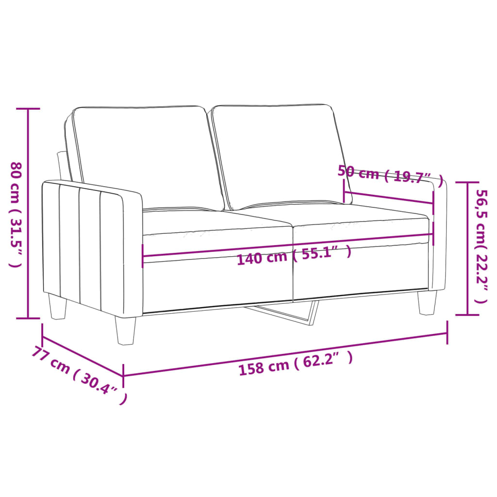Canapé à 2 places Jaune clair 140 cm Tissu Canapés vidaXL   