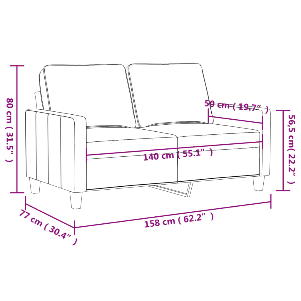 Canapé à 2 places Gris clair 140 cm Velours Canapés vidaXL   
