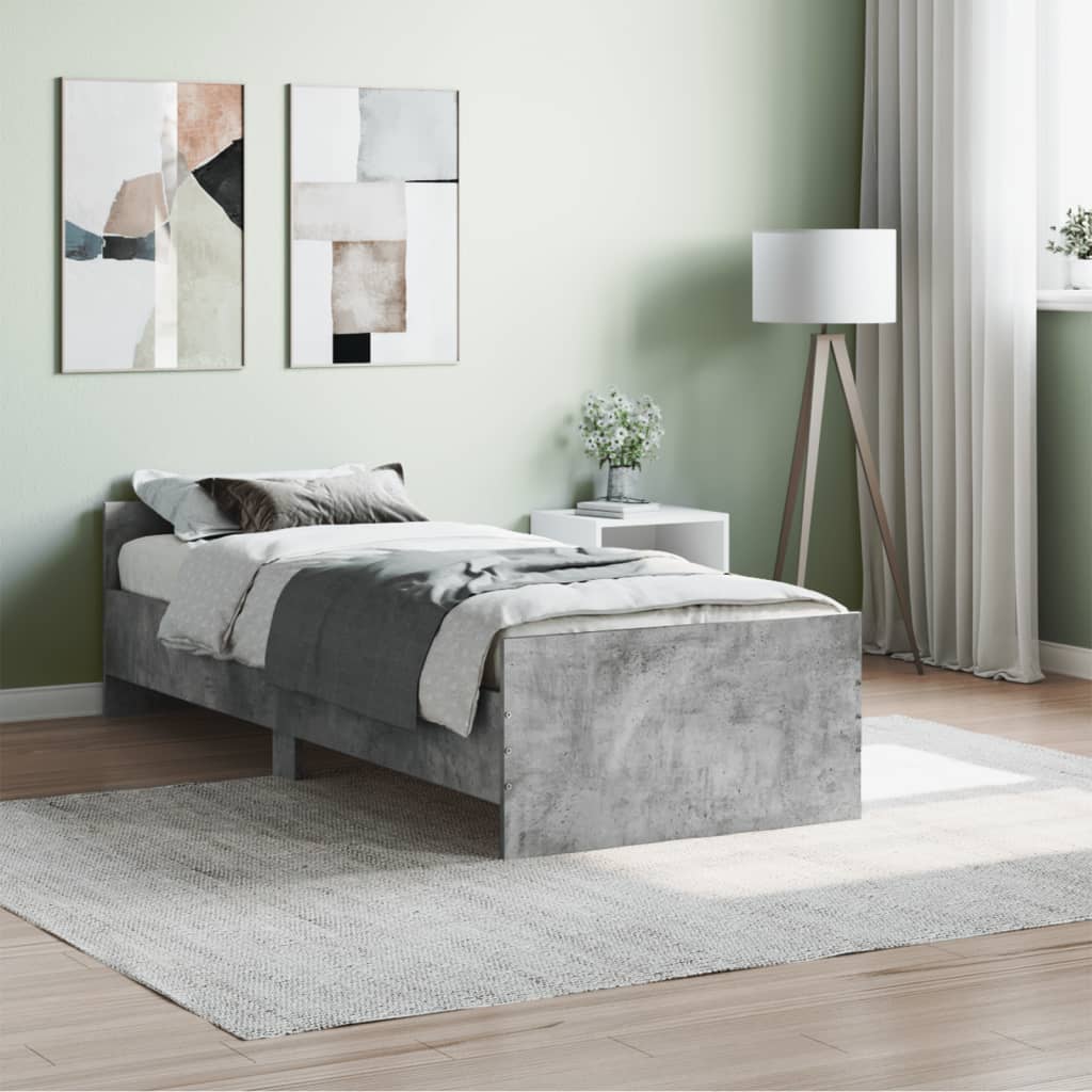 Cadre de lit gris béton 75x190cm petit simple bois d'ingénierie Lits & cadres de lit vidaXL   