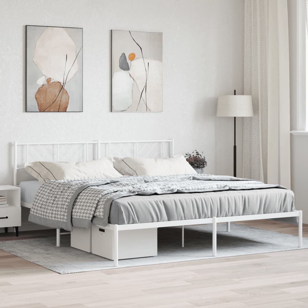 Cadre de lit métal avec tête de lit blanc 200x200 cm Lits & cadres de lit vidaXL   