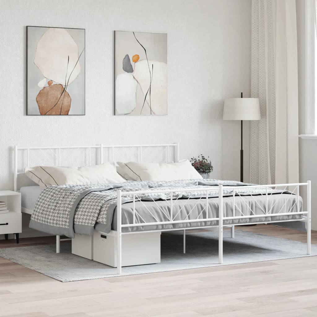 Cadre de lit métal avec tête de lit/pied de lit blanc 193x203cm Lits & cadres de lit vidaXL   