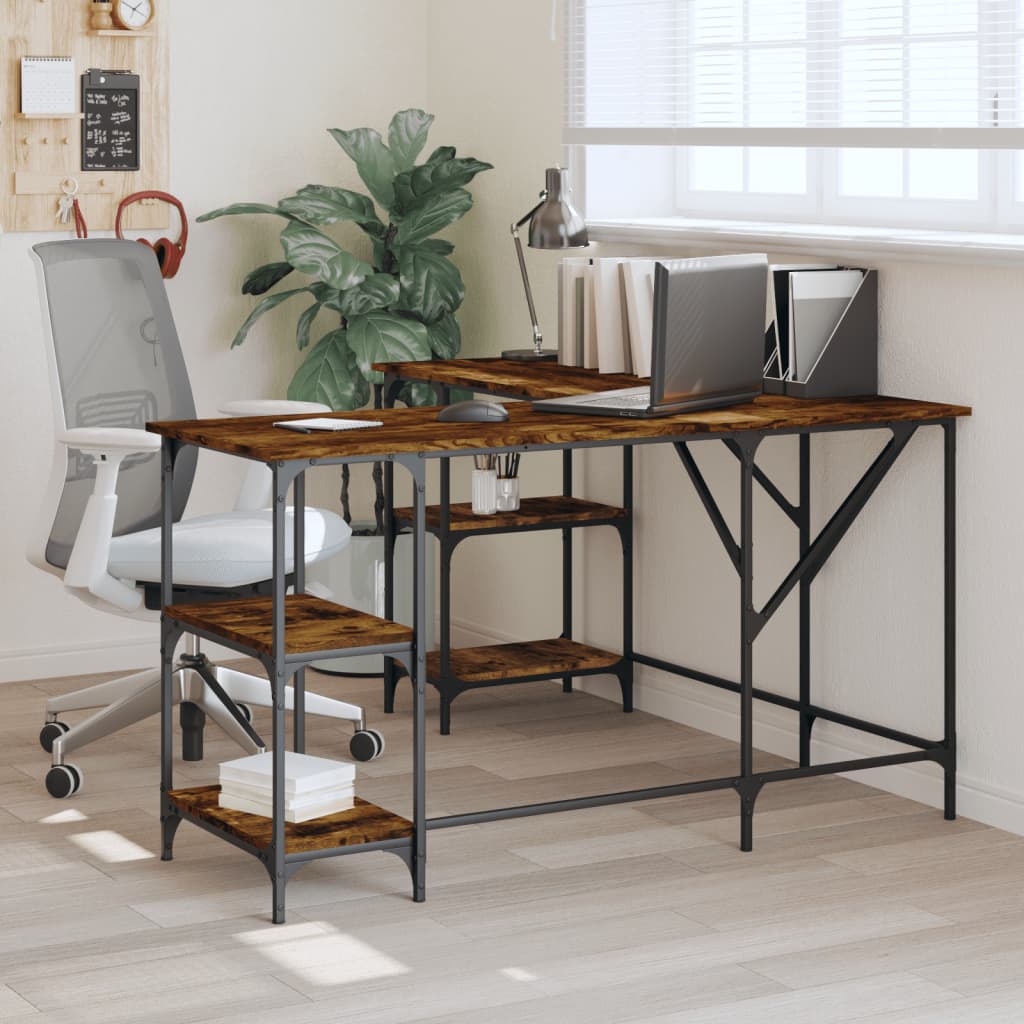 Bureau chêne fumé 139x139x75 cm bois d'ingénierie Bureaux vidaXL   