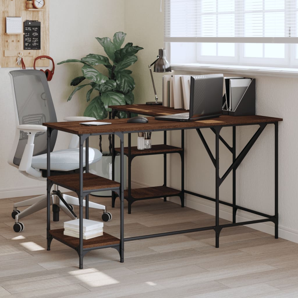 Bureau chêne marron 139x139x75 cm bois d'ingénierie Bureaux vidaXL   