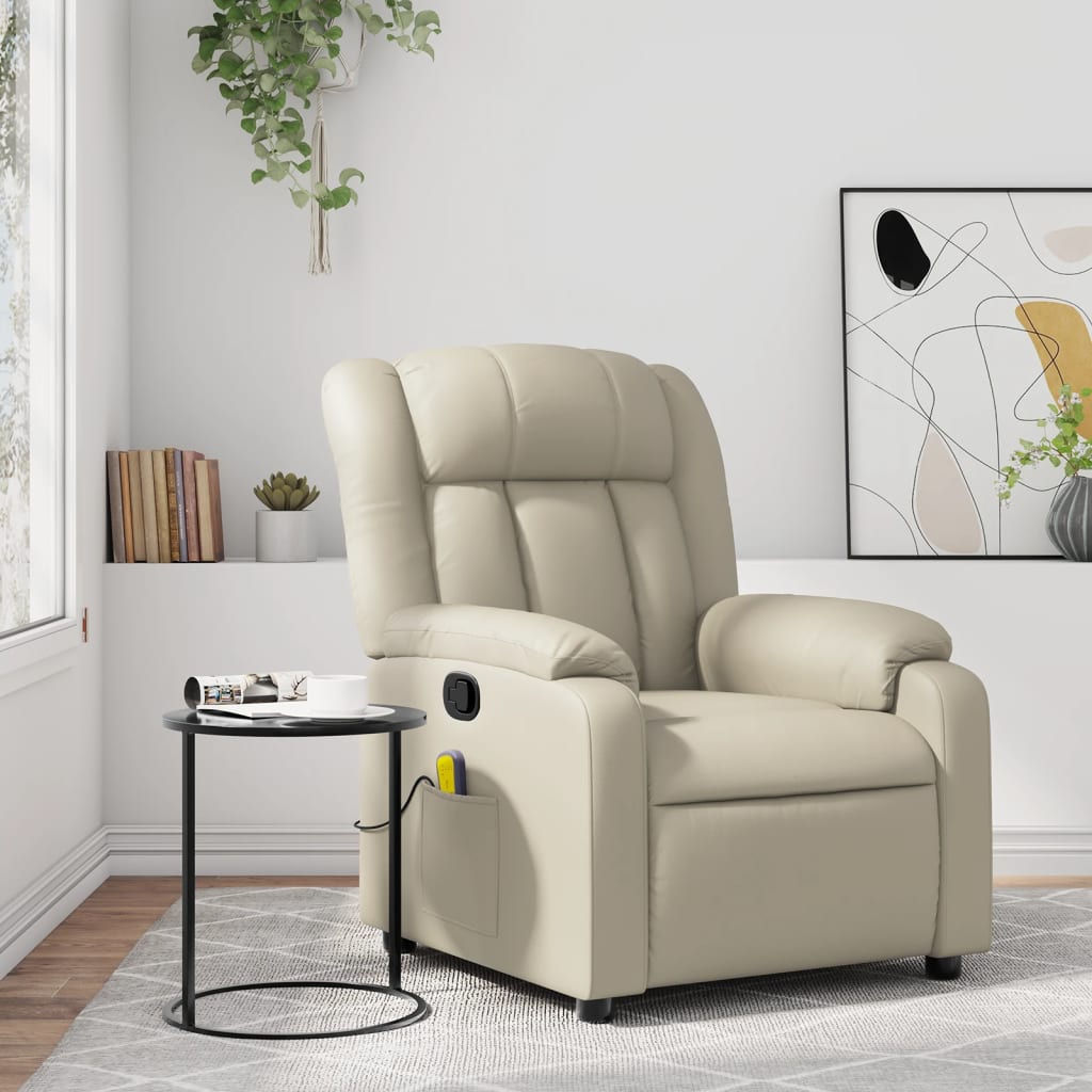 Fauteuil inclinable de massage Crème Similicuir Fauteuils vidaXL   