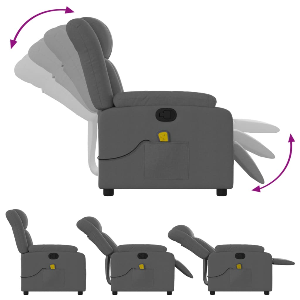 Fauteuil de massage inclinable Gris foncé Tissu Fauteuils vidaXL   