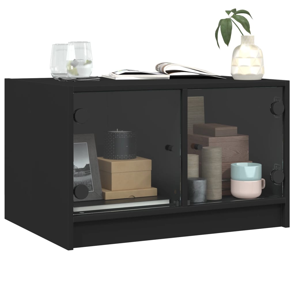Table basse avec portes en verre noir 68x50x42 cm Tables basses vidaXL   