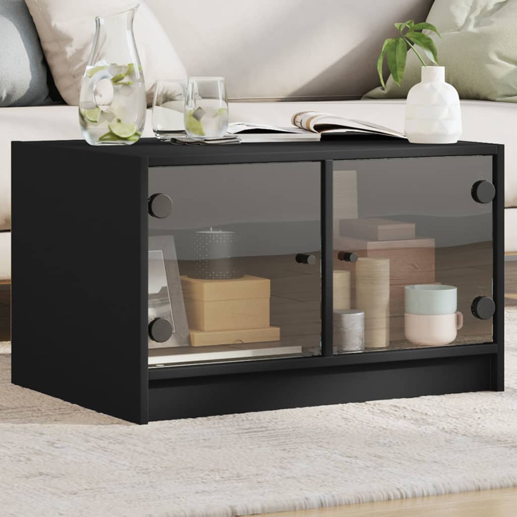 Table basse avec portes en verre noir 68x50x42 cm Tables basses vidaXL   