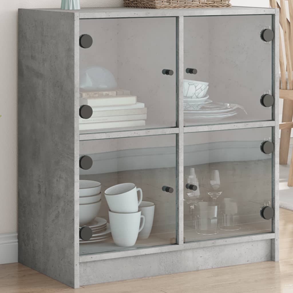 Armoire latérale avec portes en verre gris béton 68x37x75,5 cm Buffets & bahuts vidaXL   