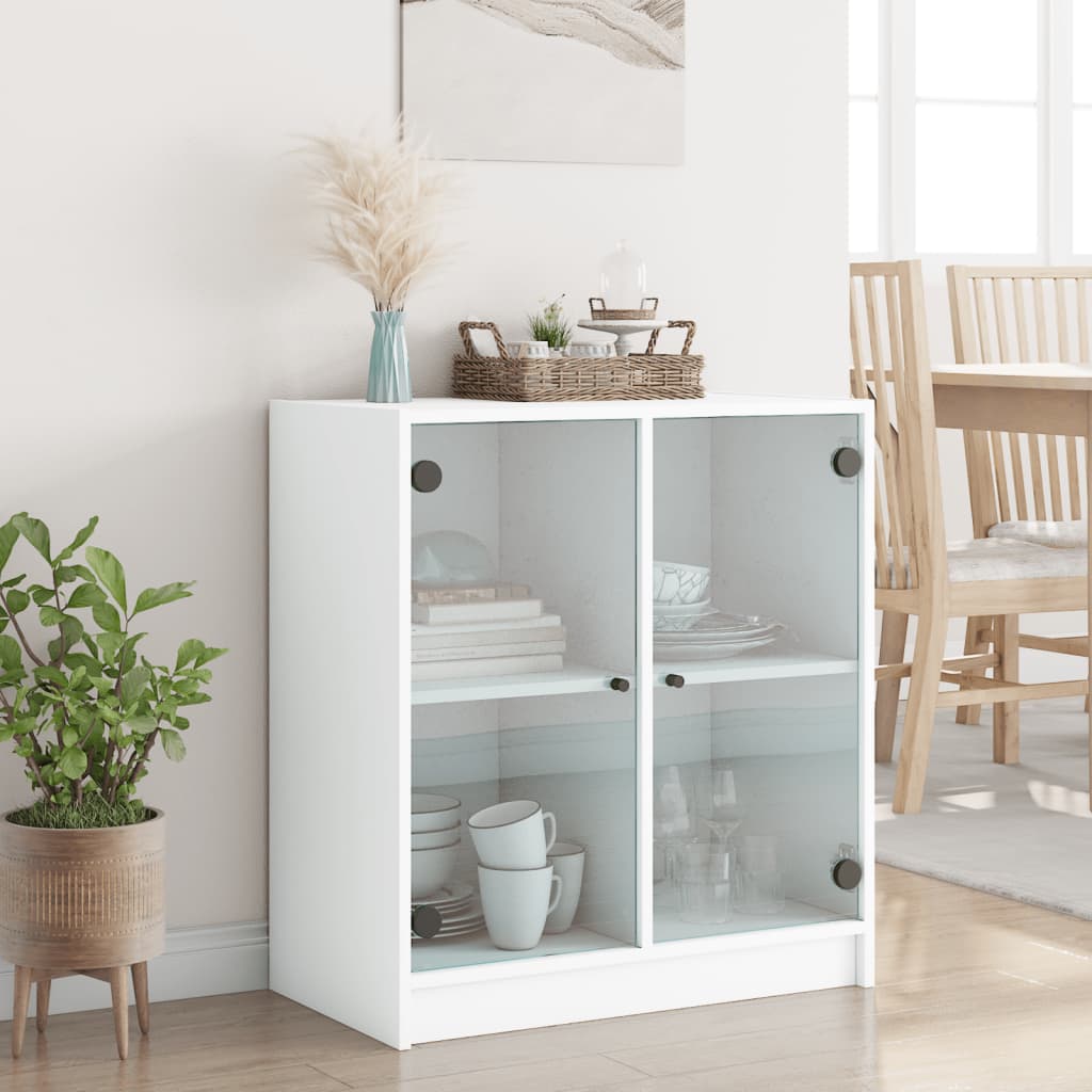 Armoire latérale avec portes en verre blanc 68x37x75,5 cm Buffets & bahuts vidaXL   