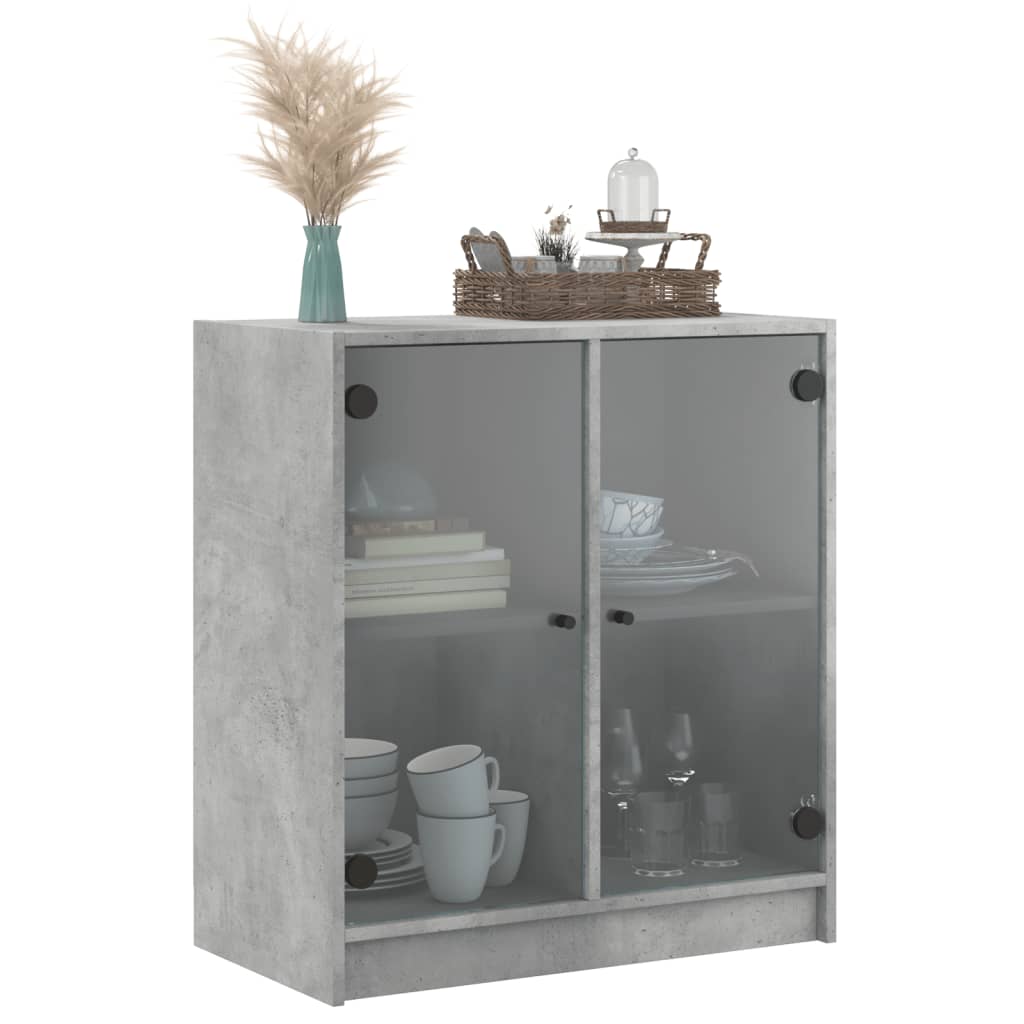 Armoire latérale avec portes en verre gris béton 68x37x75,5 cm Buffets & bahuts vidaXL   