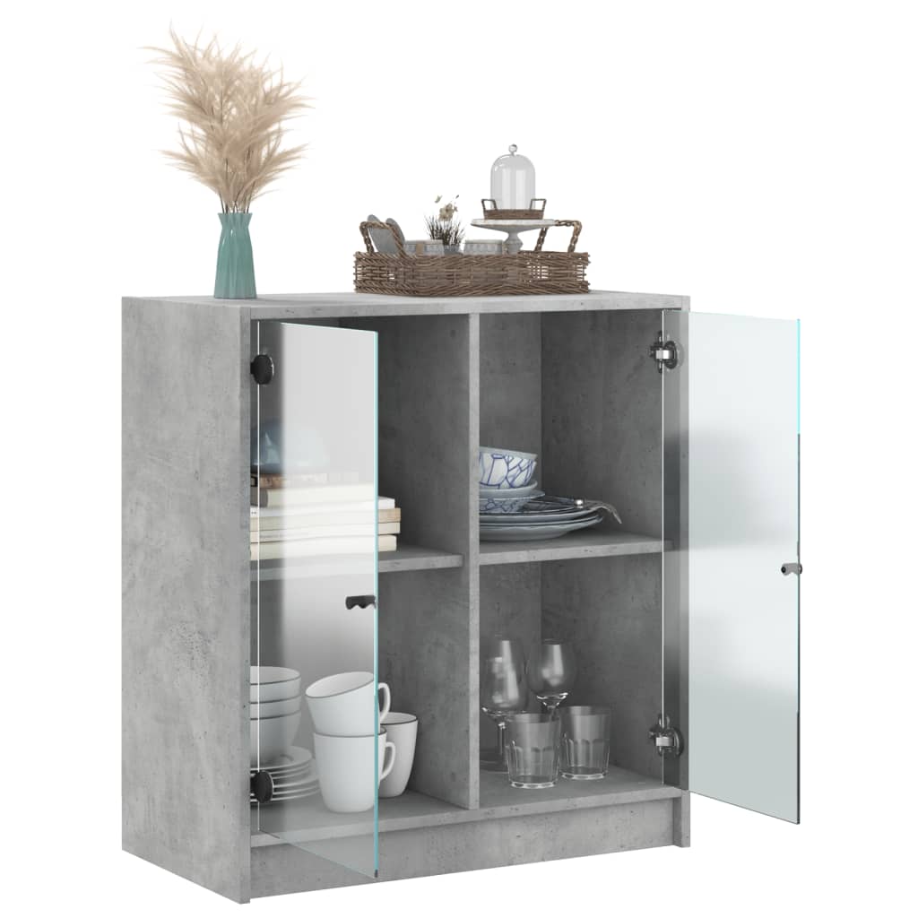 Armoire latérale avec portes en verre gris béton 68x37x75,5 cm Buffets & bahuts vidaXL   