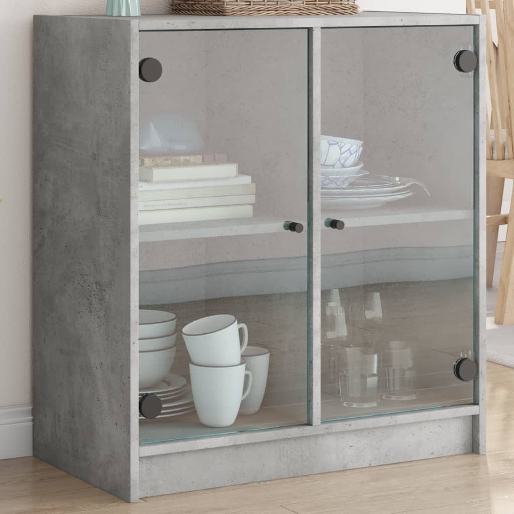 Armoire latérale avec portes en verre gris béton 68x37x75,5 cm Buffets & bahuts vidaXL   
