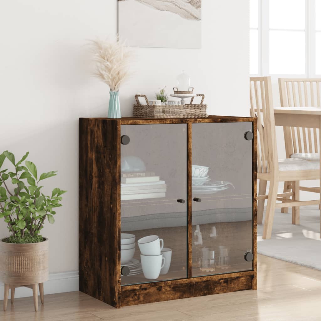 Armoire latérale avec portes en verre chêne fumé 68x37x75,5 cm Buffets & bahuts vidaXL   