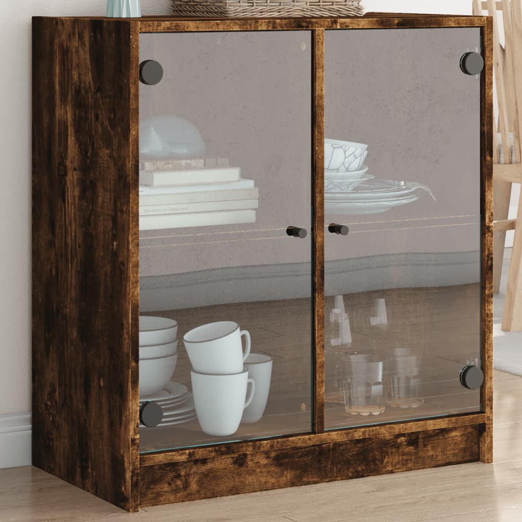 Armoire latérale avec portes en verre chêne fumé 68x37x75,5 cm Buffets & bahuts vidaXL   