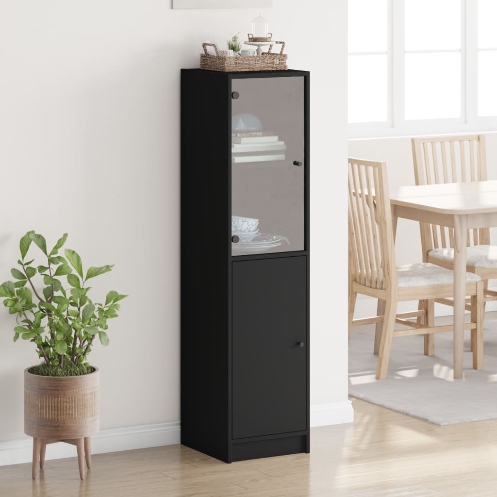 Buffet avec porte en verre noir 35x37x142 cm Buffets & bahuts vidaXL   