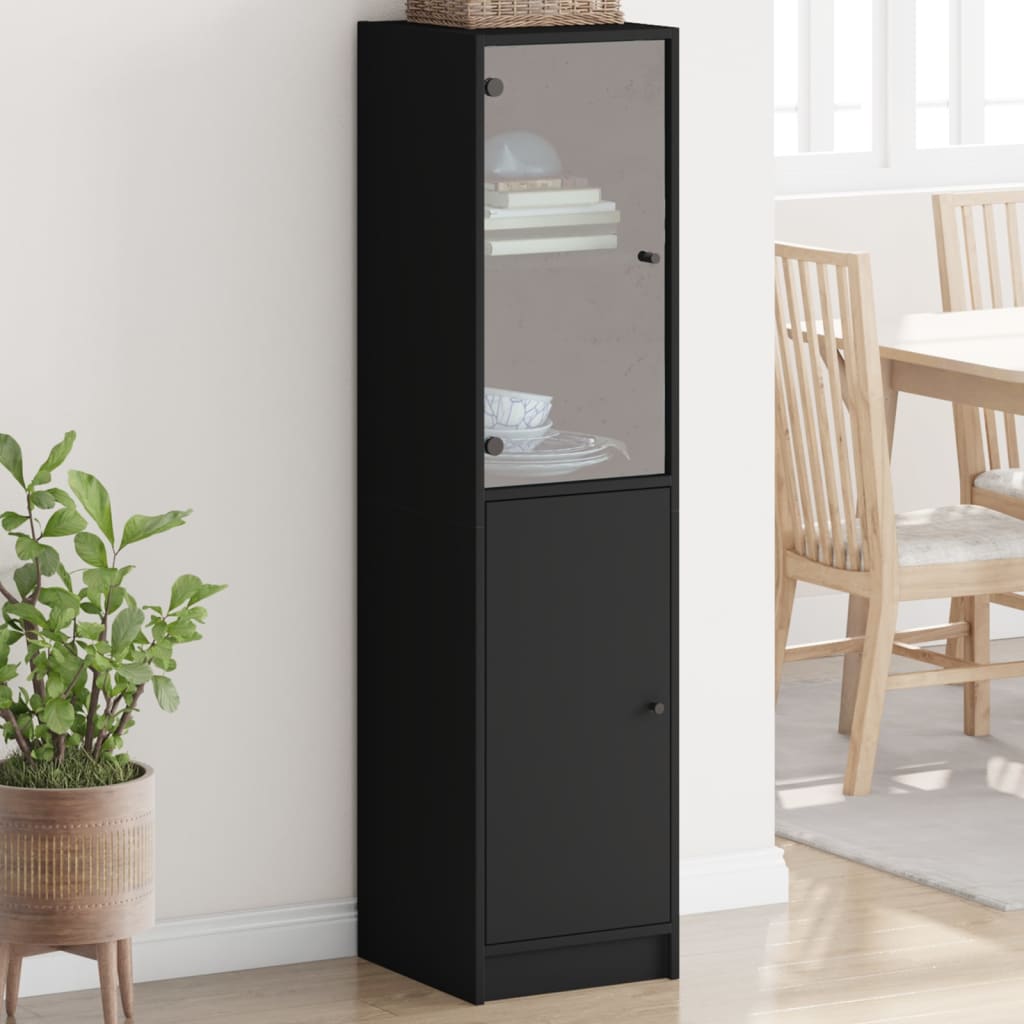 Buffet avec porte en verre noir 35x37x142 cm Buffets & bahuts vidaXL   