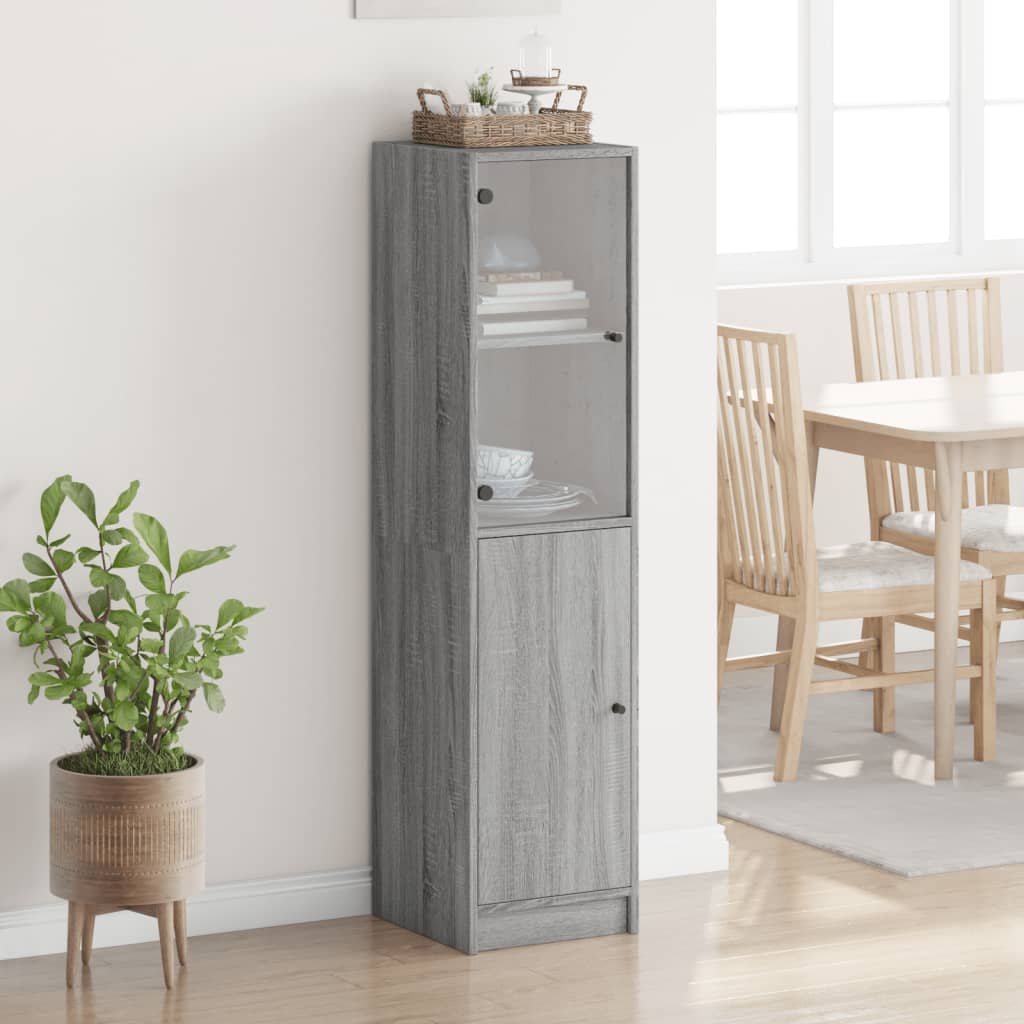 Buffet avec porte en verre sonoma gris 35x37x142 cm Buffets & bahuts vidaXL   