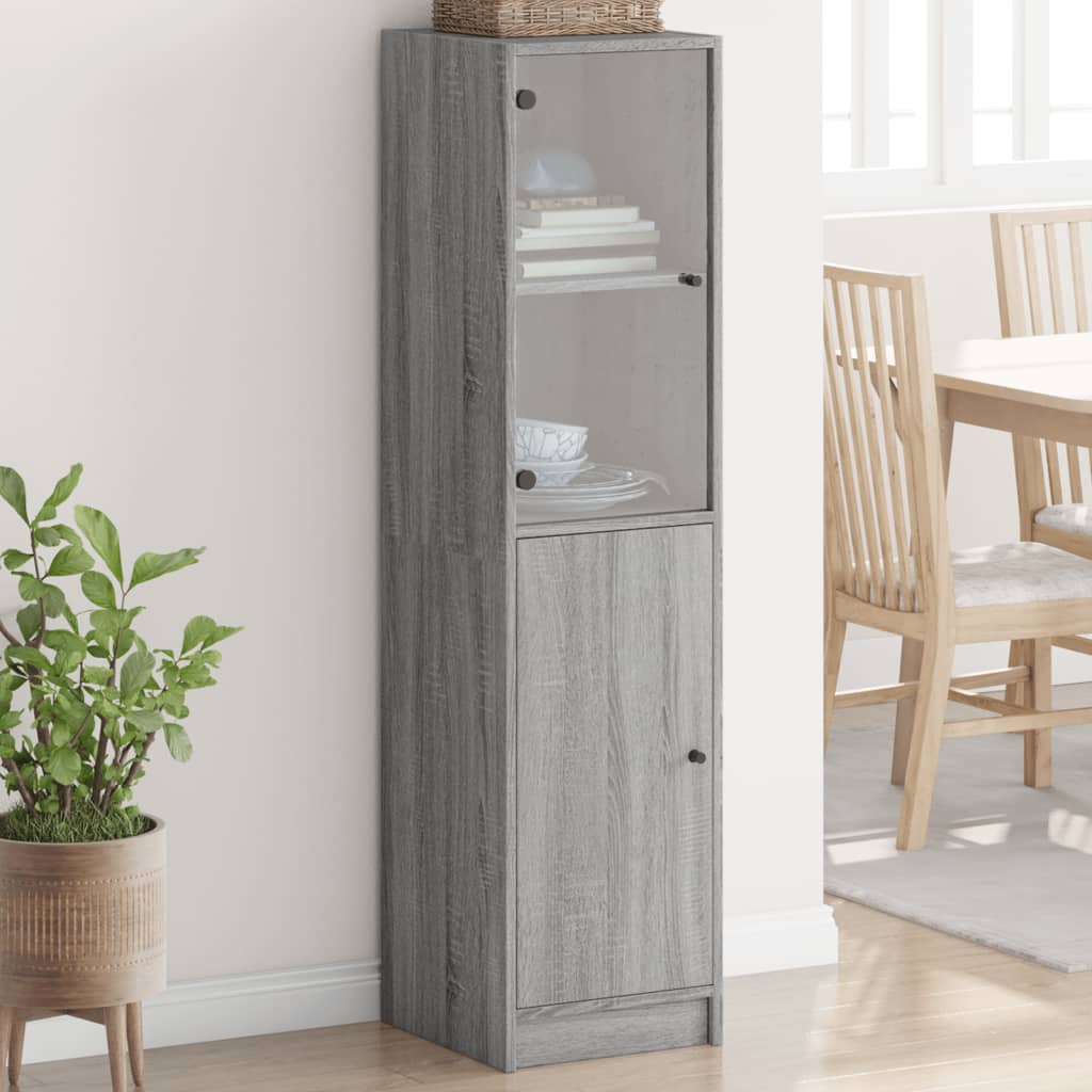 Buffet avec porte en verre sonoma gris 35x37x142 cm Buffets & bahuts vidaXL   