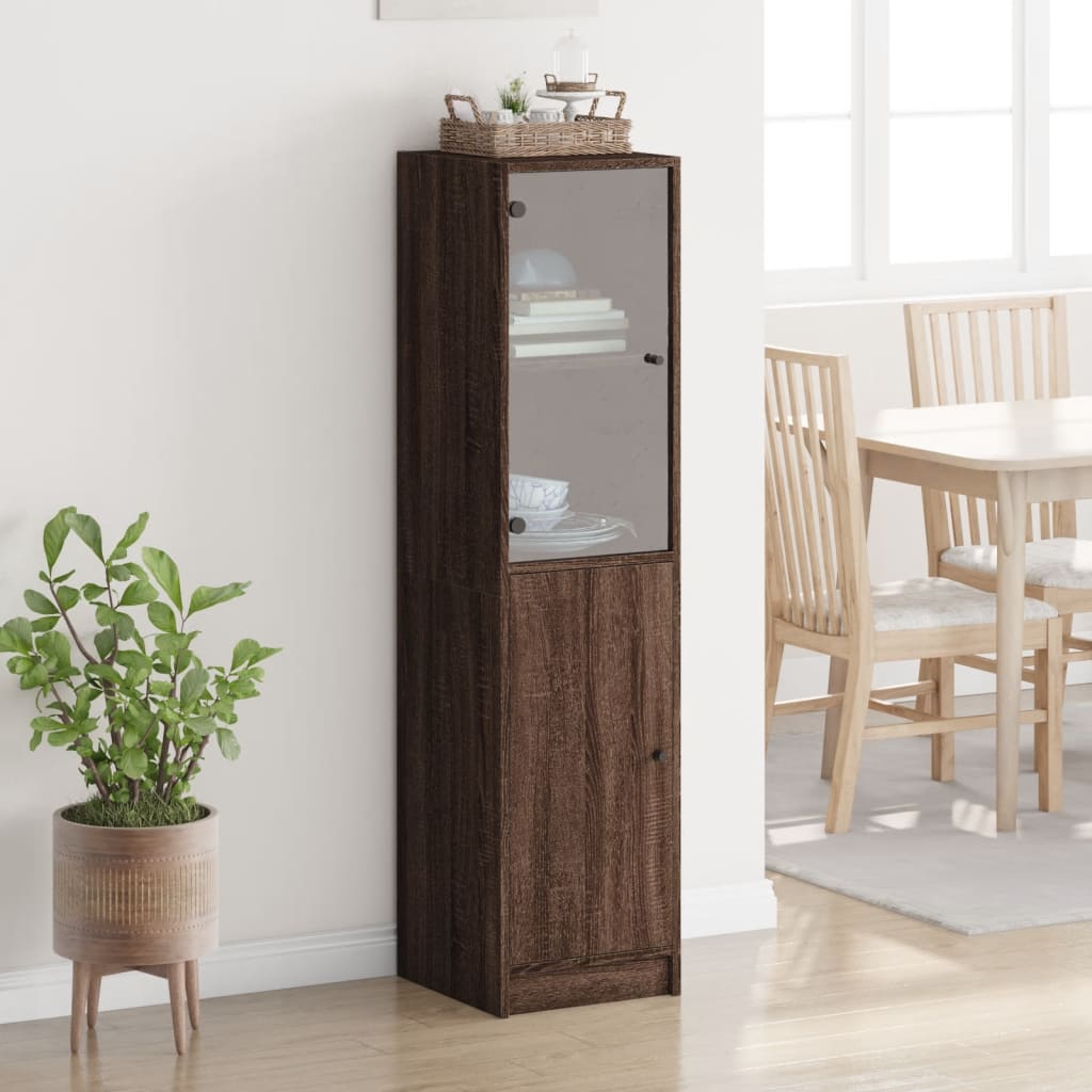 Buffet avec porte en verre chêne marron 35x37x142 cm Buffets & bahuts vidaXL   