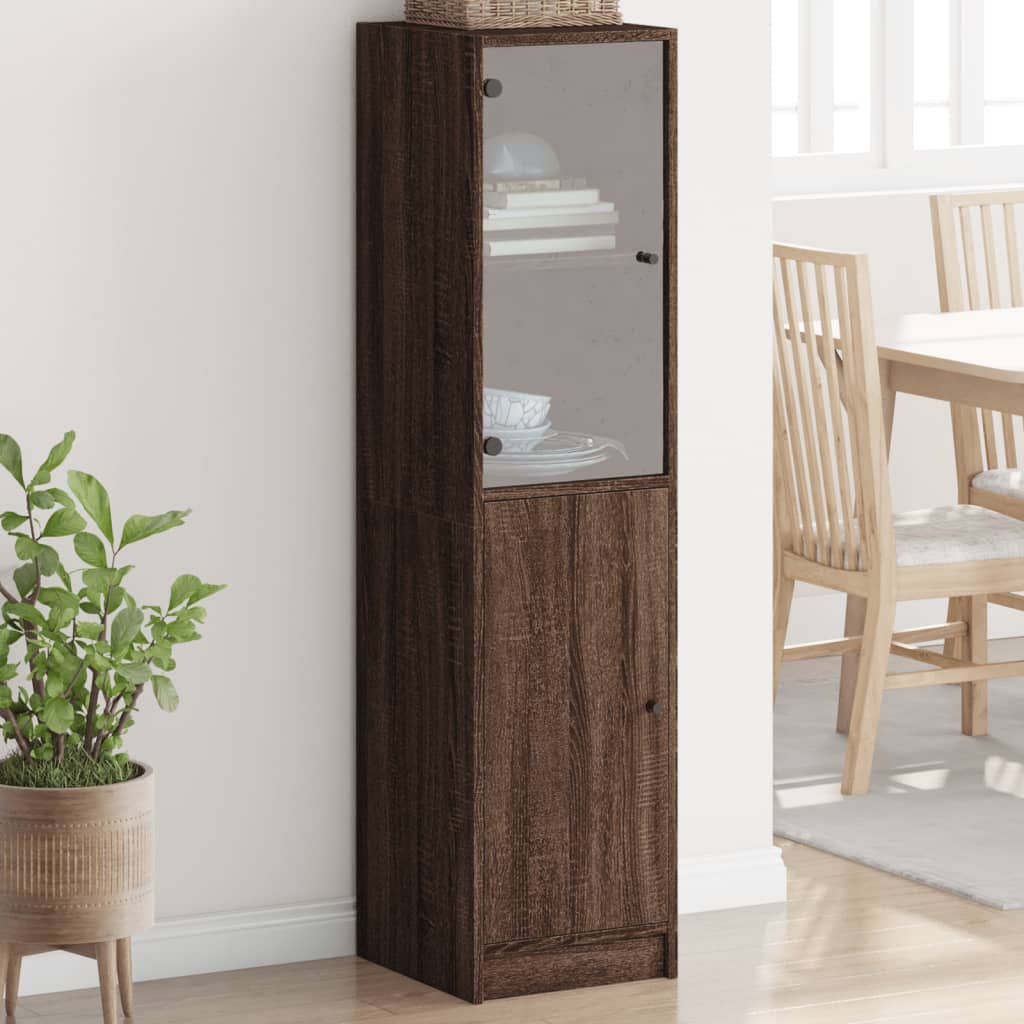 Buffet avec porte en verre chêne marron 35x37x142 cm Buffets & bahuts vidaXL   