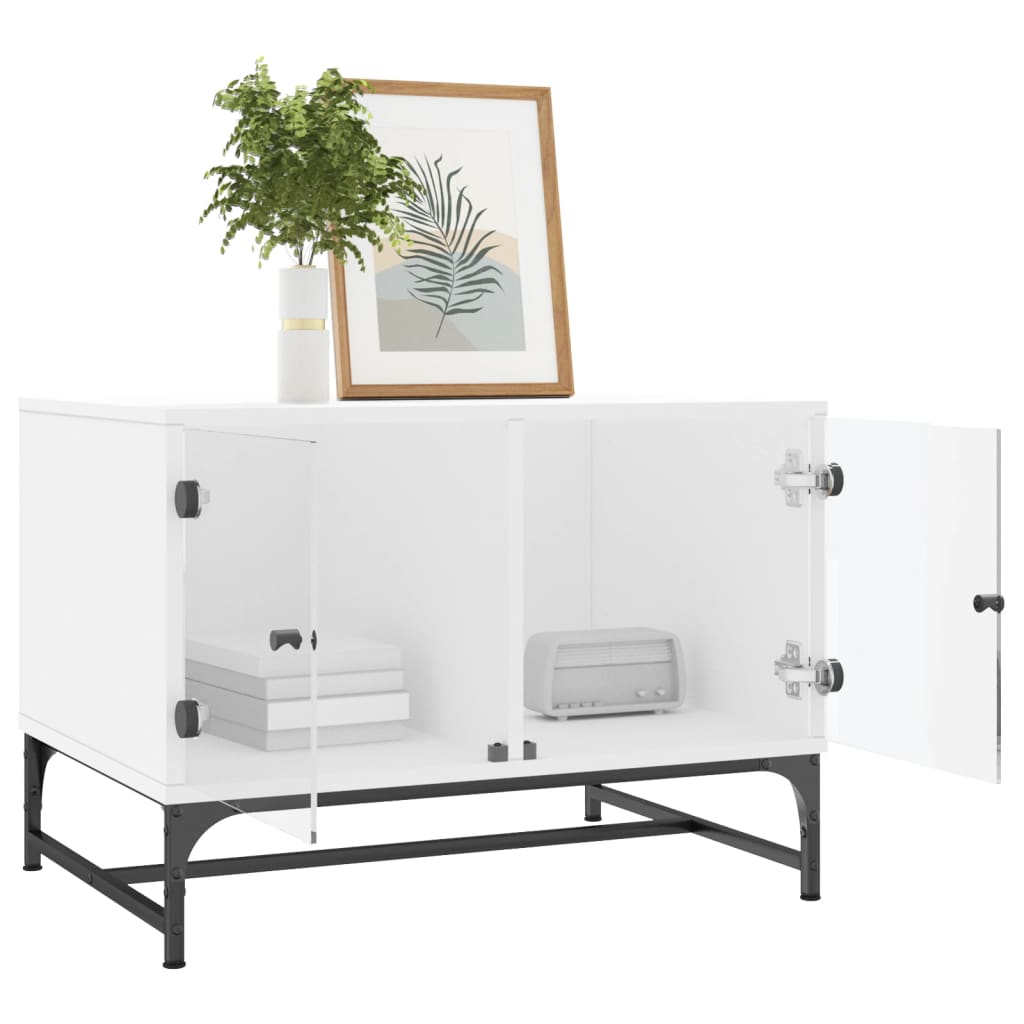 Table basse avec portes en verre blanc 68,5x50x50 cm Tables basses vidaXL   