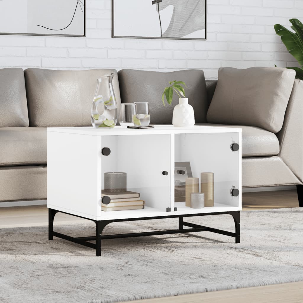 Table basse avec portes en verre blanc 68,5x50x50 cm Tables basses vidaXL   