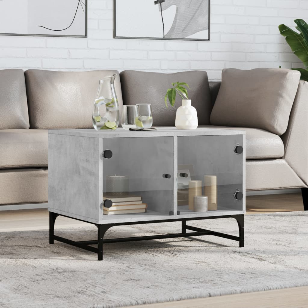 Table basse avec portes en verre gris béton 68,5x50x50 cm Tables basses vidaXL   