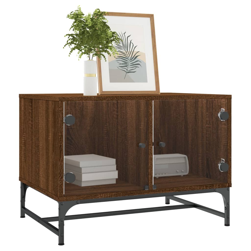 Table basse avec portes en verre chêne marron 68,5x50x50 cm Tables basses vidaXL   