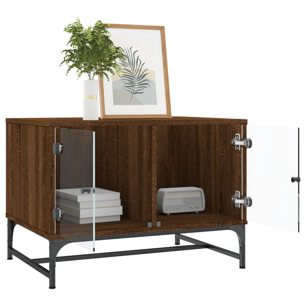 Table basse avec portes en verre chêne marron 68,5x50x50 cm Tables basses vidaXL   