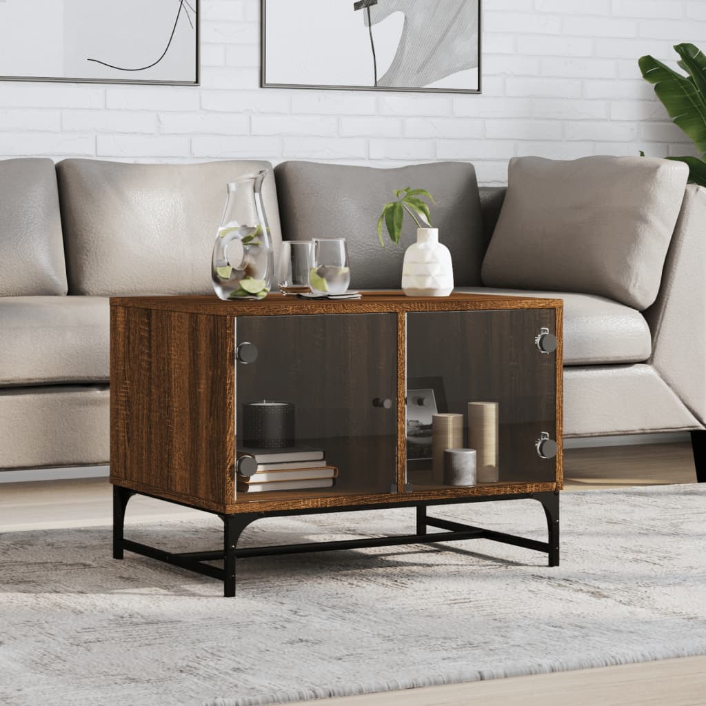 Table basse avec portes en verre chêne marron 68,5x50x50 cm Tables basses vidaXL   