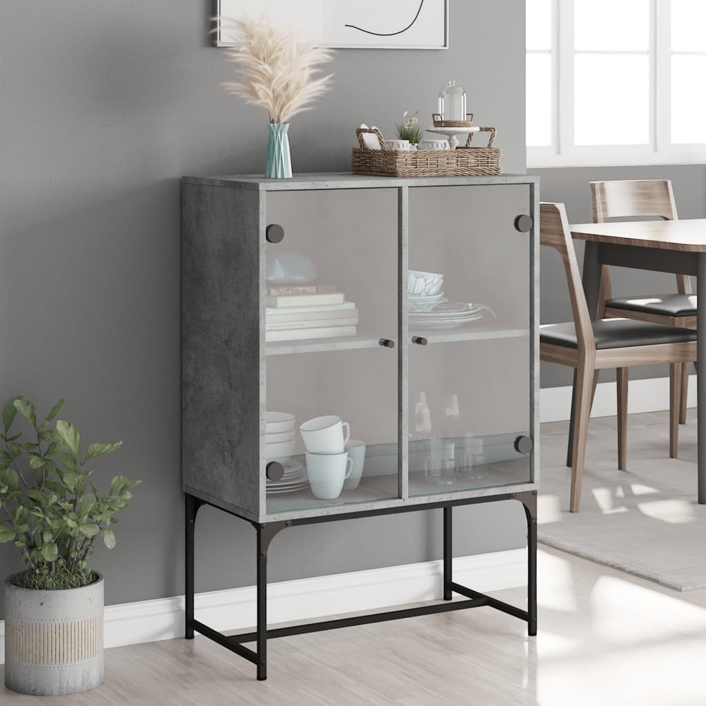 Armoire latérale avec portes en verre gris béton 69x37x100 cm Buffets & bahuts vidaXL   