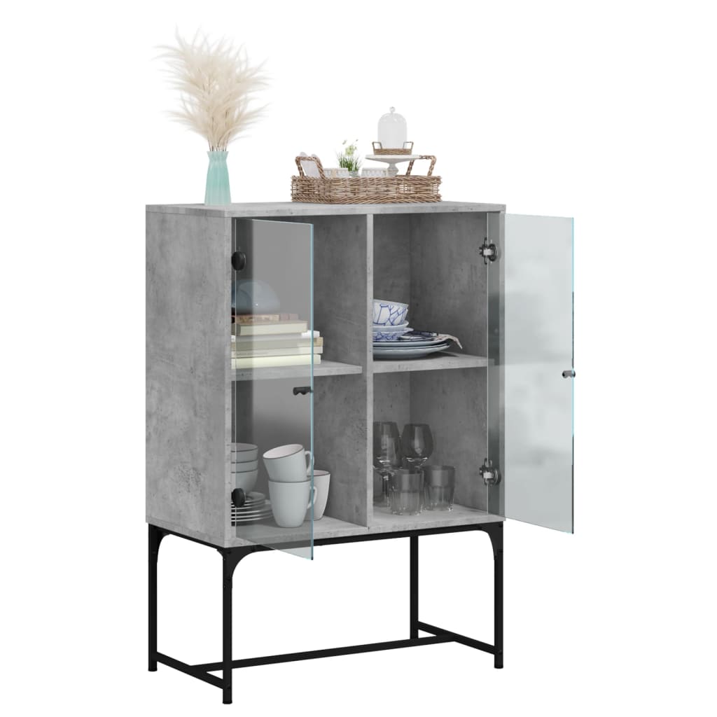 Armoire latérale avec portes en verre gris béton 69x37x100 cm Buffets & bahuts vidaXL   