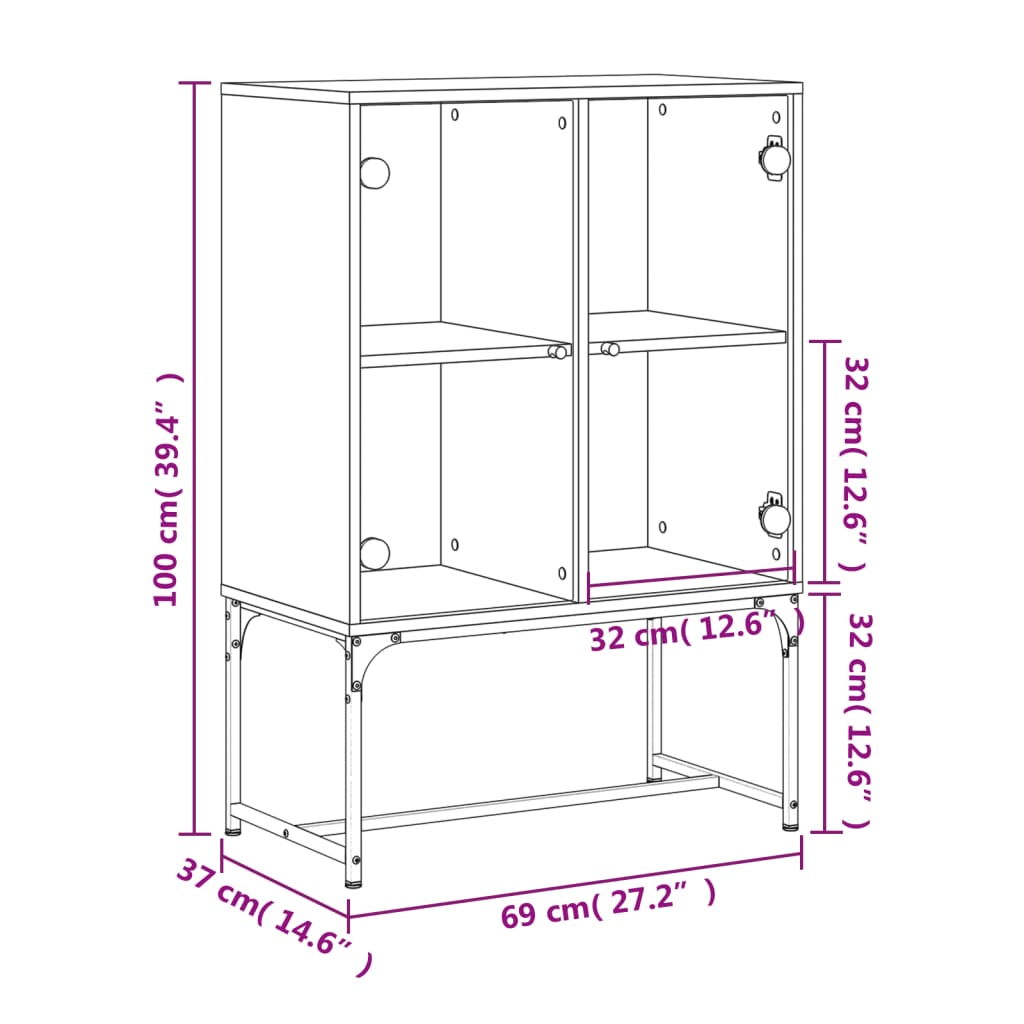 Armoire latérale avec portes en verre gris béton 69x37x100 cm Buffets & bahuts vidaXL   