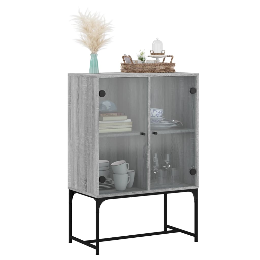 Armoire latérale avec portes en verre sonoma gris 69x37x100 cm Buffets & bahuts vidaXL   