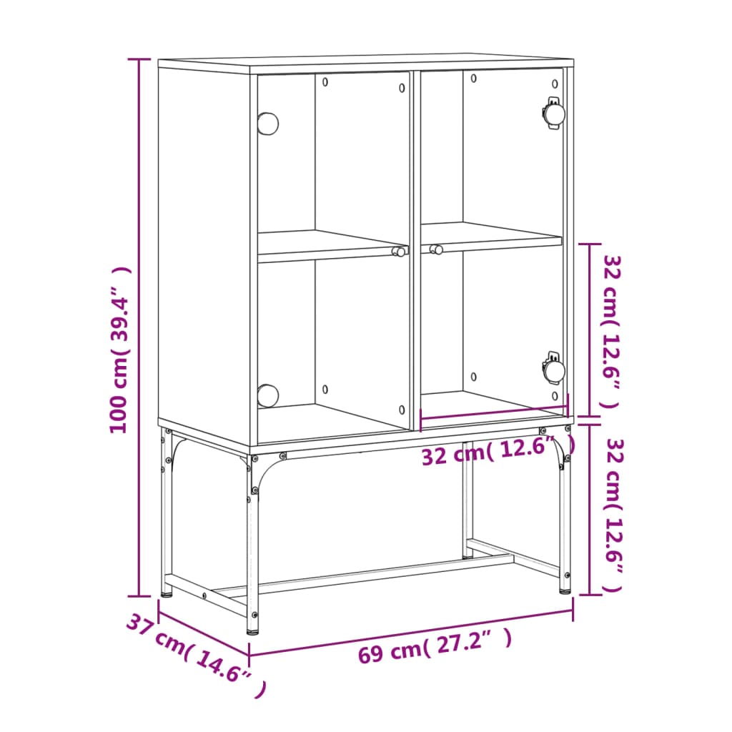 Armoire latérale avec portes en verre sonoma gris 69x37x100 cm Buffets & bahuts vidaXL   