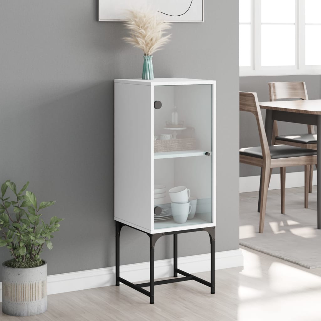 Armoire latérale avec porte en verre blanc 35x37x100 cm Buffets & bahuts vidaXL   