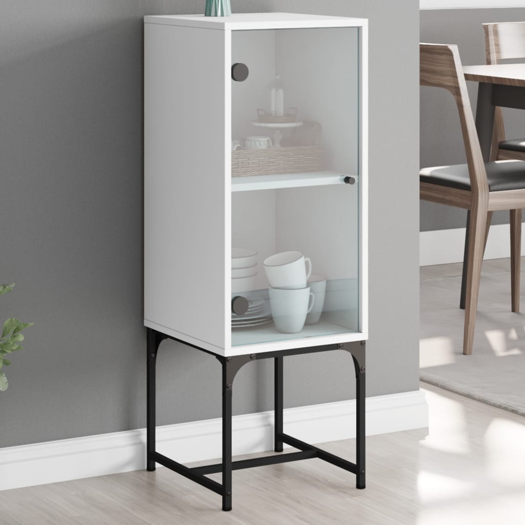 Armoire latérale avec porte en verre blanc 35x37x100 cm Buffets & bahuts vidaXL   
