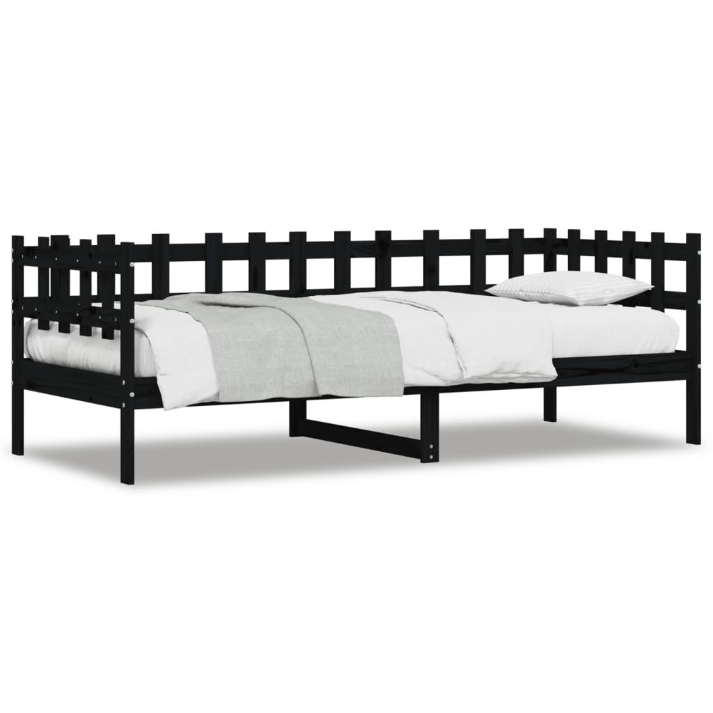 Lit de jour Noir 80x200 cm Bois de pin massif Lits & cadres de lit vidaXL   