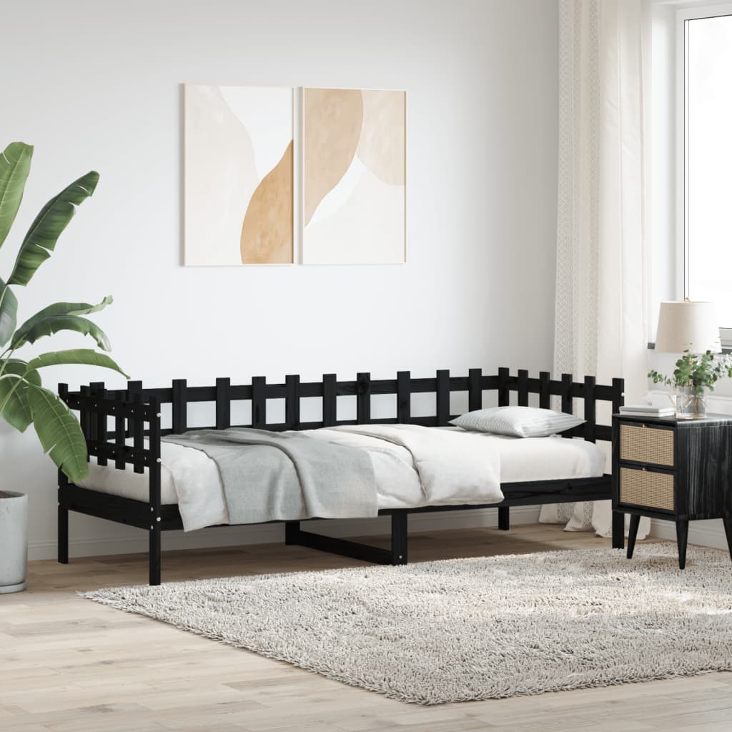 Lit de jour Noir 80x200 cm Bois de pin massif Lits & cadres de lit vidaXL   