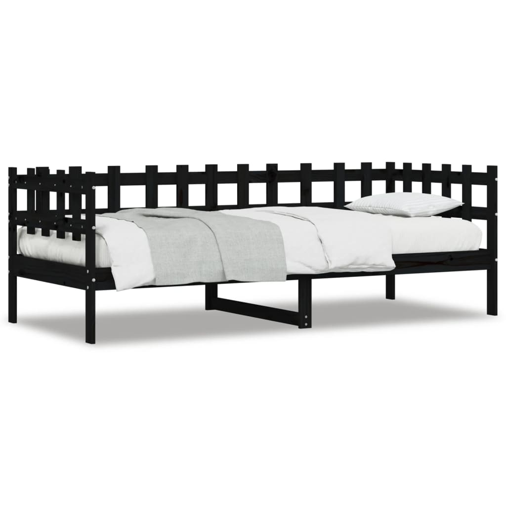 Lit de jour Noir 90x190 cm Bois de pin massif Lits & cadres de lit vidaXL   