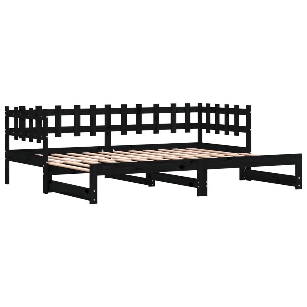 Lit coulissant Noir 2x(80x200) cm Bois de pin massif Lits & cadres de lit vidaXL   