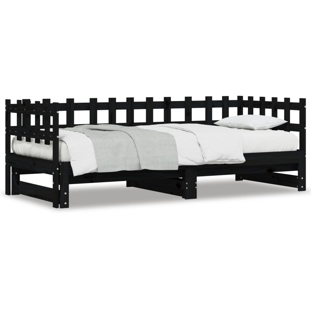 Lit coulissant Noir 2x(80x200) cm Bois de pin massif Lits & cadres de lit vidaXL   