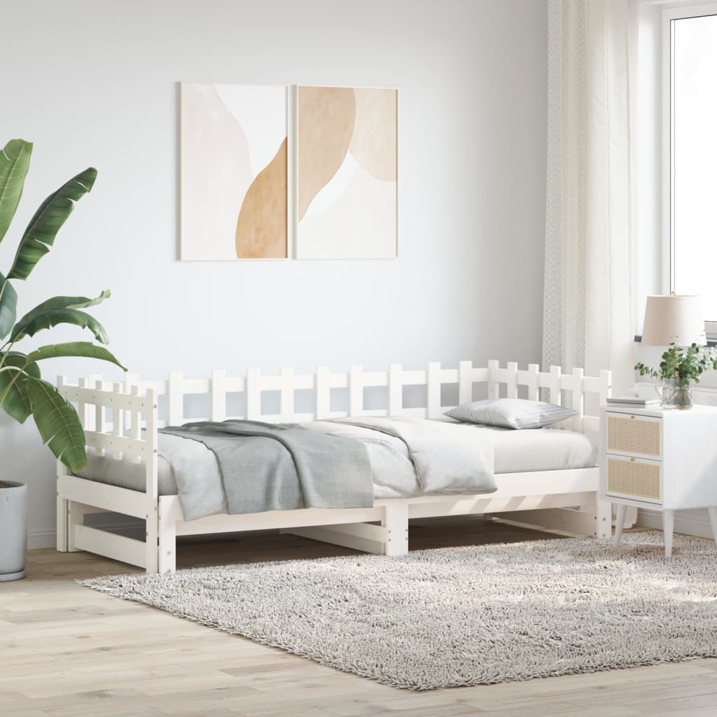Lit coulissant Blanc 2x(90x190) cm Bois de pin massif Lits & cadres de lit vidaXL   